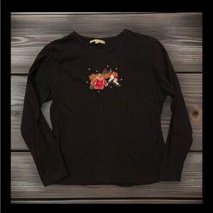 Carolyn Taylor Black Long Sleeve Tee with Festive Design
